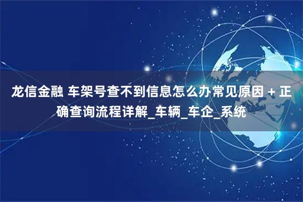龙信金融 车架号查不到信息怎么办常见原因 + 正确查询流程详解_车辆_车企_系统